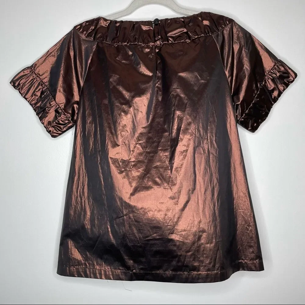 Walter Brown Metallic Ruffle Short Sleeve Blouse Top - Picture 6 of 6